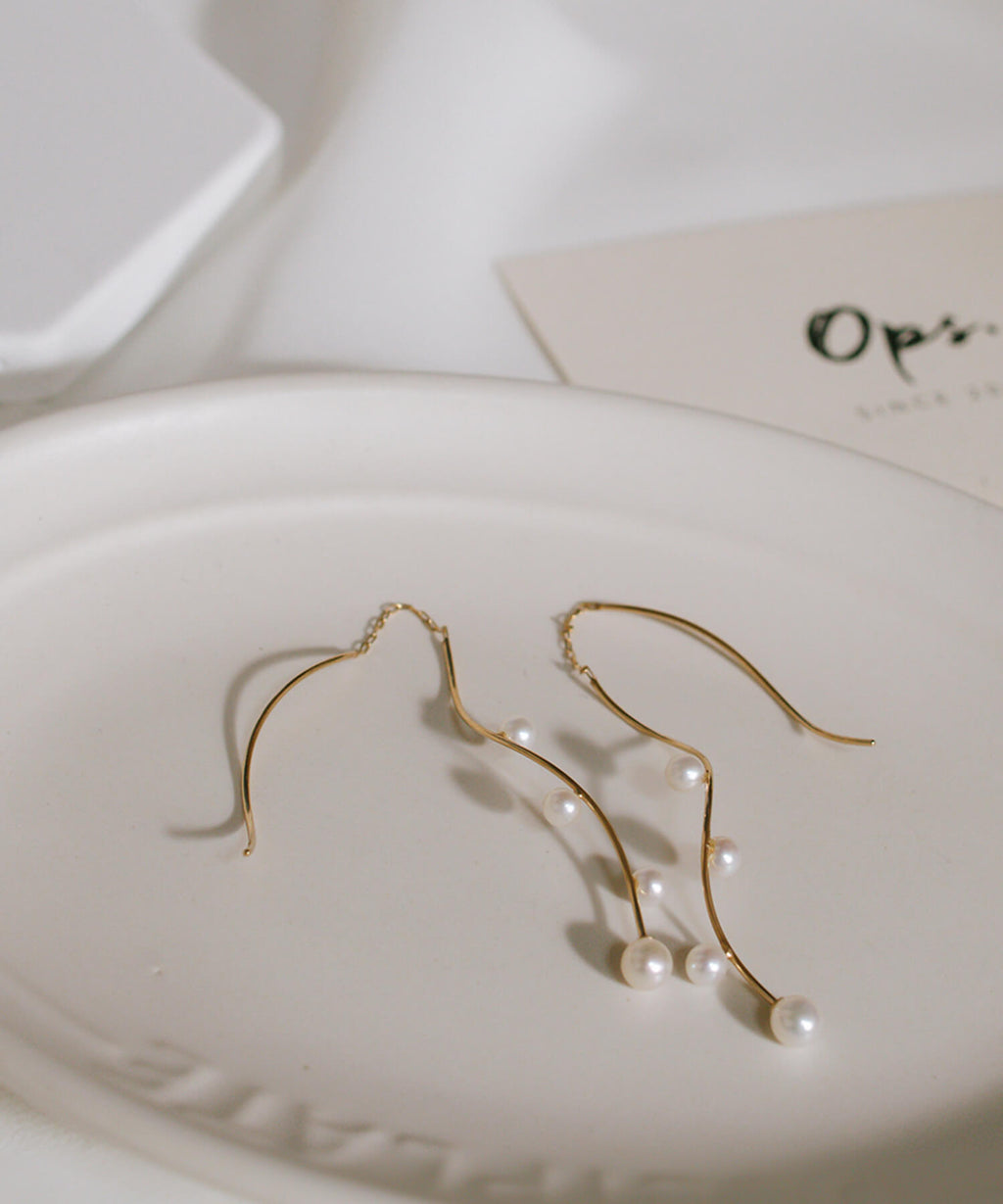 10K Gold Baby Pearl Long Earrings | RITVA