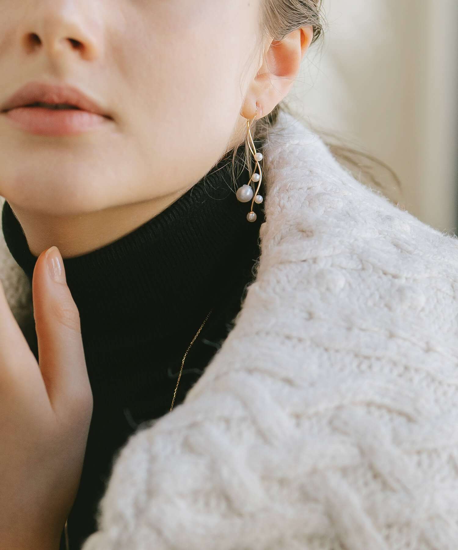 10K Gold Baby Pearl Long Earrings | RITVA