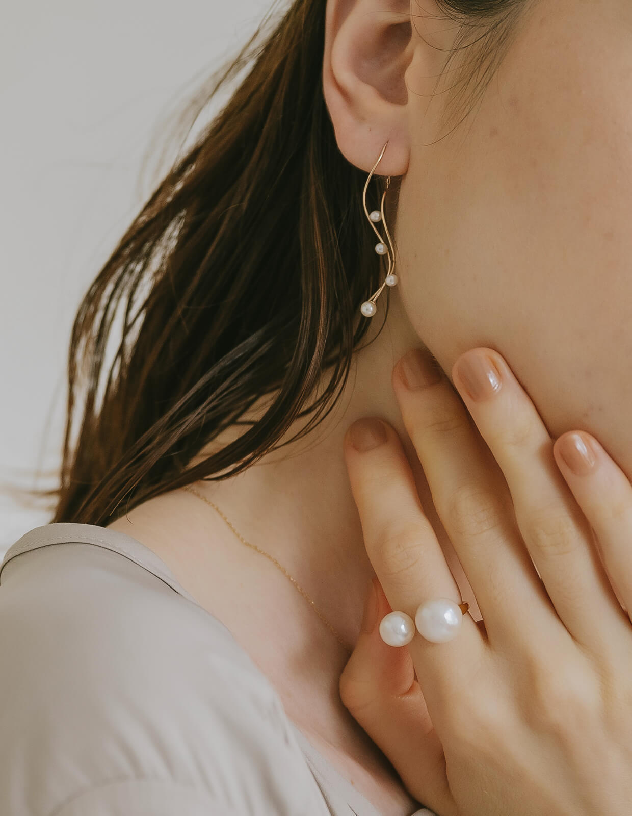 10K Gold Baby Pearl Long Earrings | RITVA