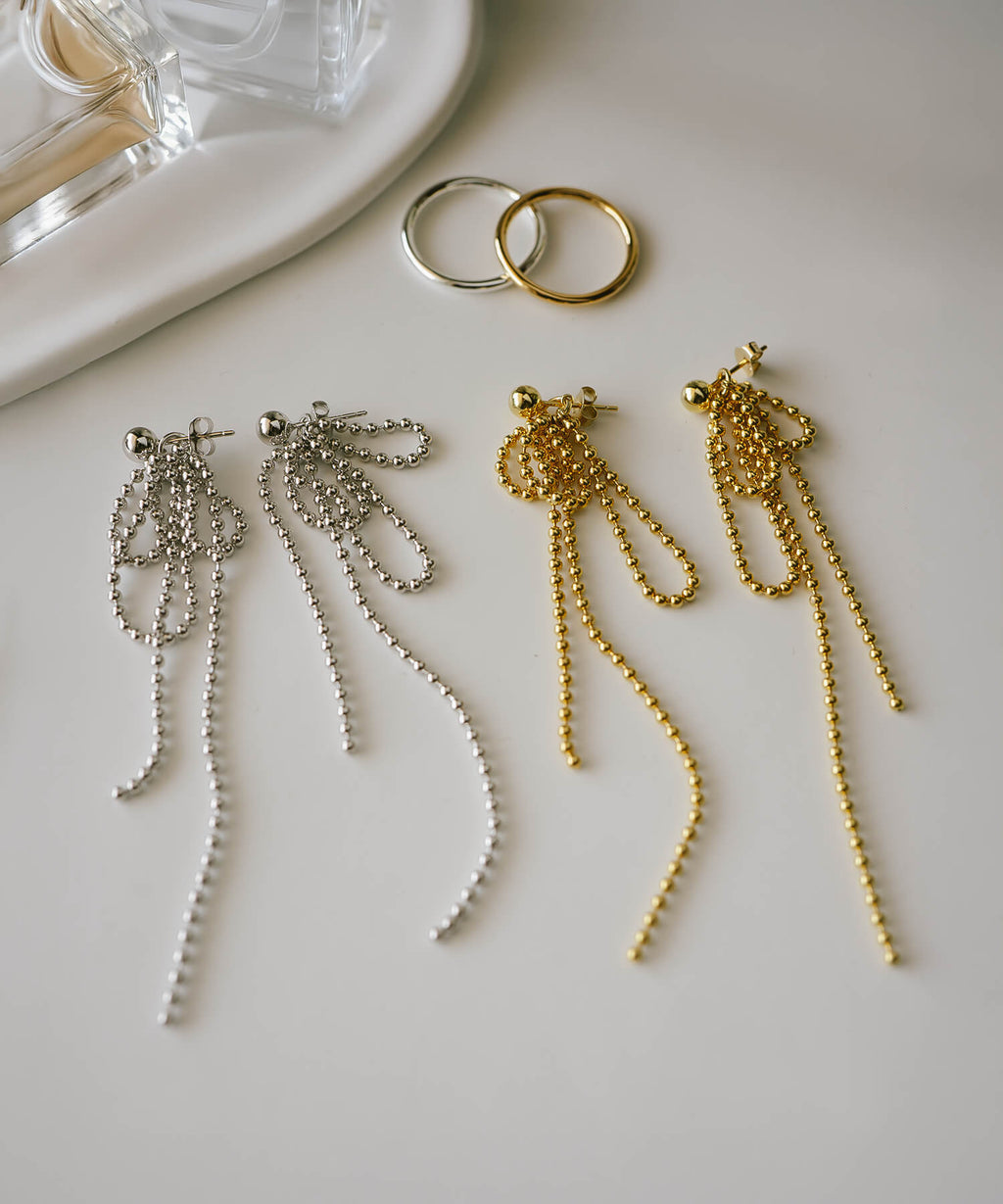 18K Gold Plated Sterling Silver Ball Chain Earrings | RUBAN