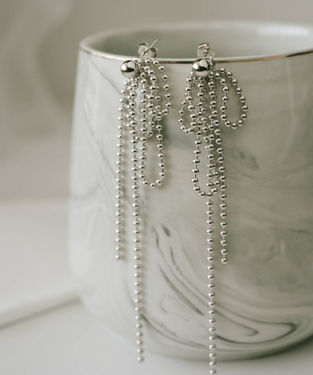 18K Gold Plated Sterling Silver Ball Chain Earrings | RUBAN