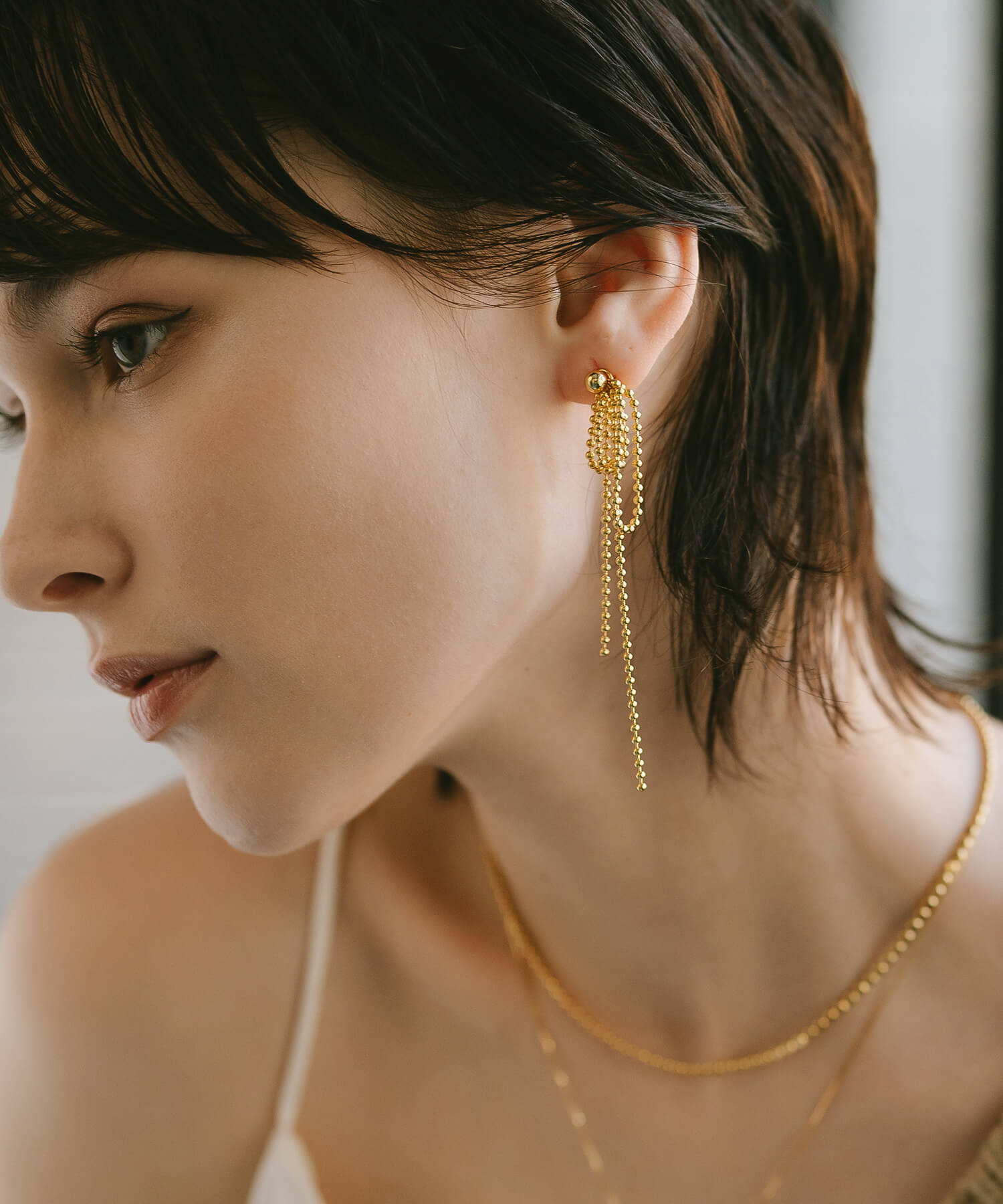 18K Gold Plated Sterling Silver Ball Chain Earrings | RUBAN