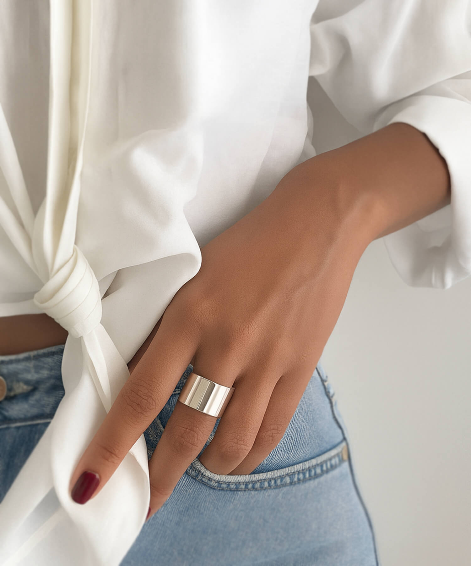 18K Gold Plated Sterling Silver Wide Tube Ring | TORONC SHINY