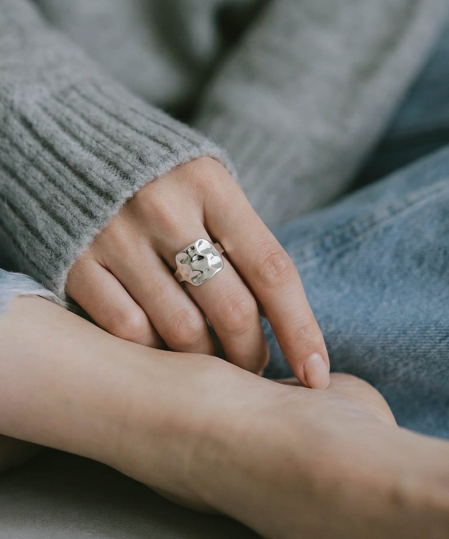 Silver925 Hammer Finish Flat Ring | OLIEOLIE