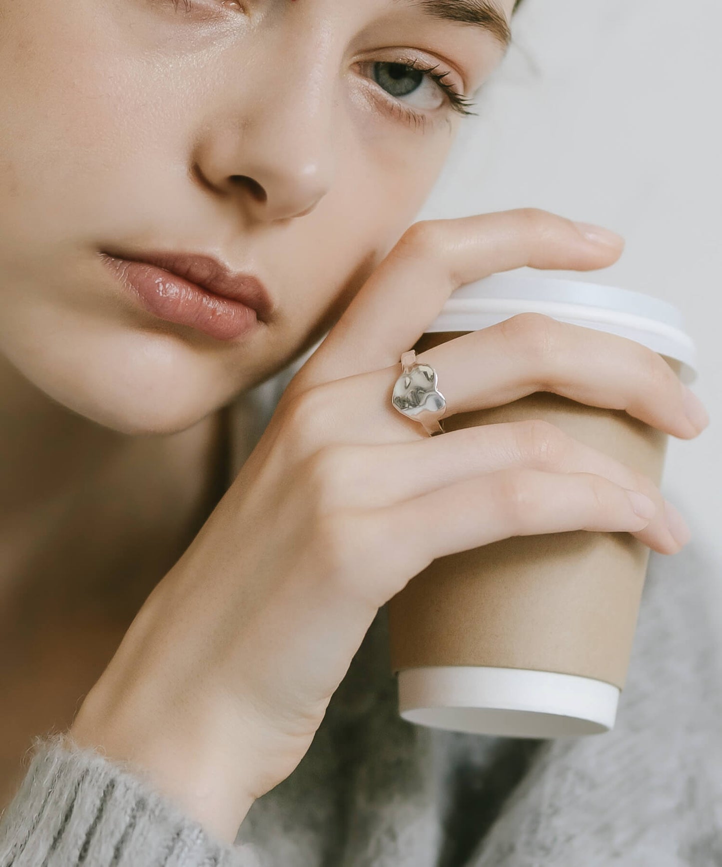 Silver925 Hammer Finish Flat Ring | OLIEOLIE