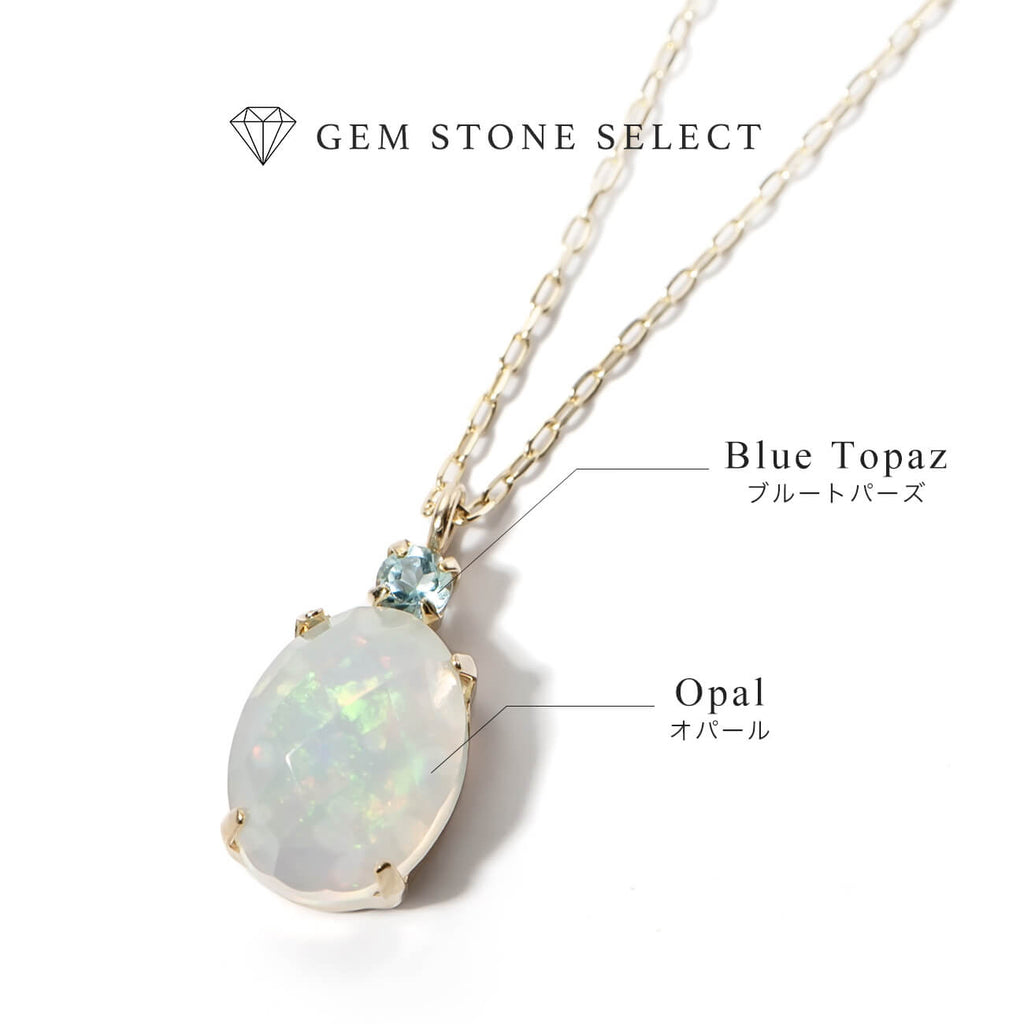 10K Gold Obal Opal & Bluetopaz Accent Necklace | GLOA-NOLL