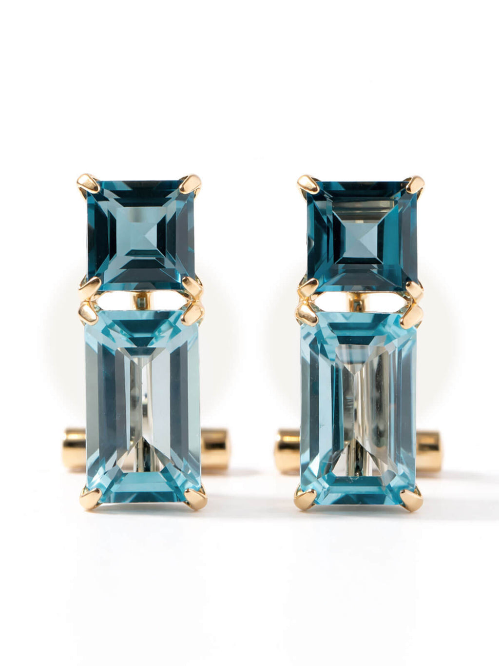 10K Gold Blue Topaz Geometric Drop Earrings | TETRA-NESTO