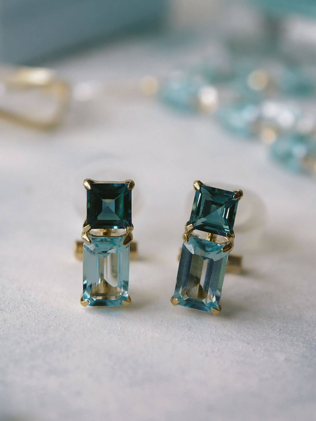 10K Gold Blue Topaz Geometric Drop Earrings | TETRA-NESTO