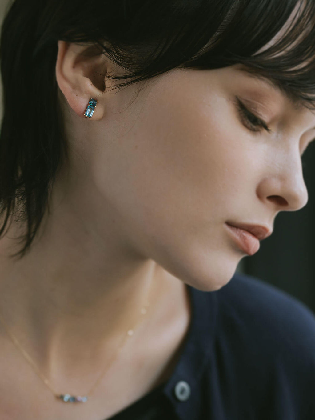 10K Gold Blue Topaz Geometric Drop Earrings | TETRA-NESTO