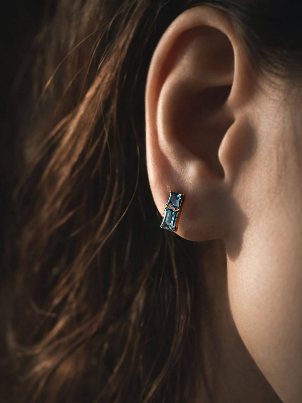 10K Gold Blue Topaz Geometric Drop Earrings | TETRA-NESTO