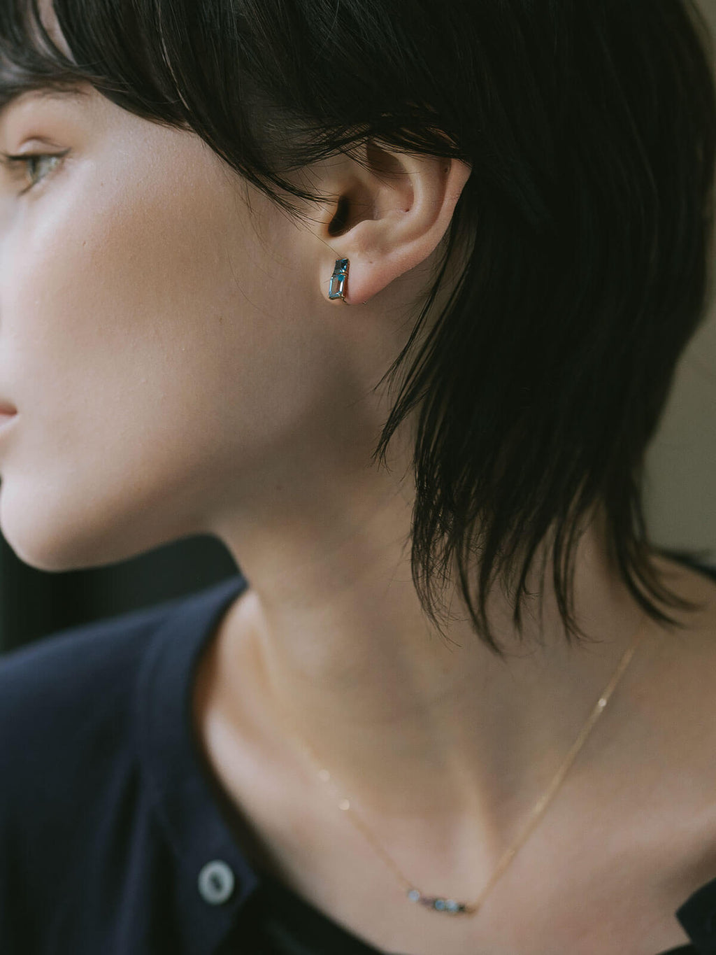 10K Gold Blue Topaz Geometric Drop Earrings | TETRA-NESTO