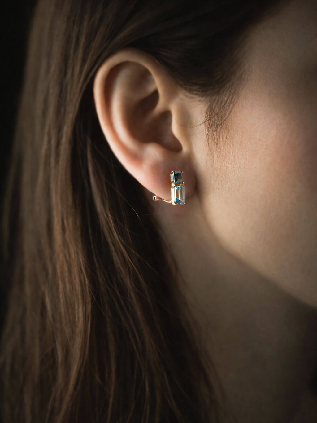 10K Gold Blue Topaz Geometric Drop Earrings | TETRA-NESTO