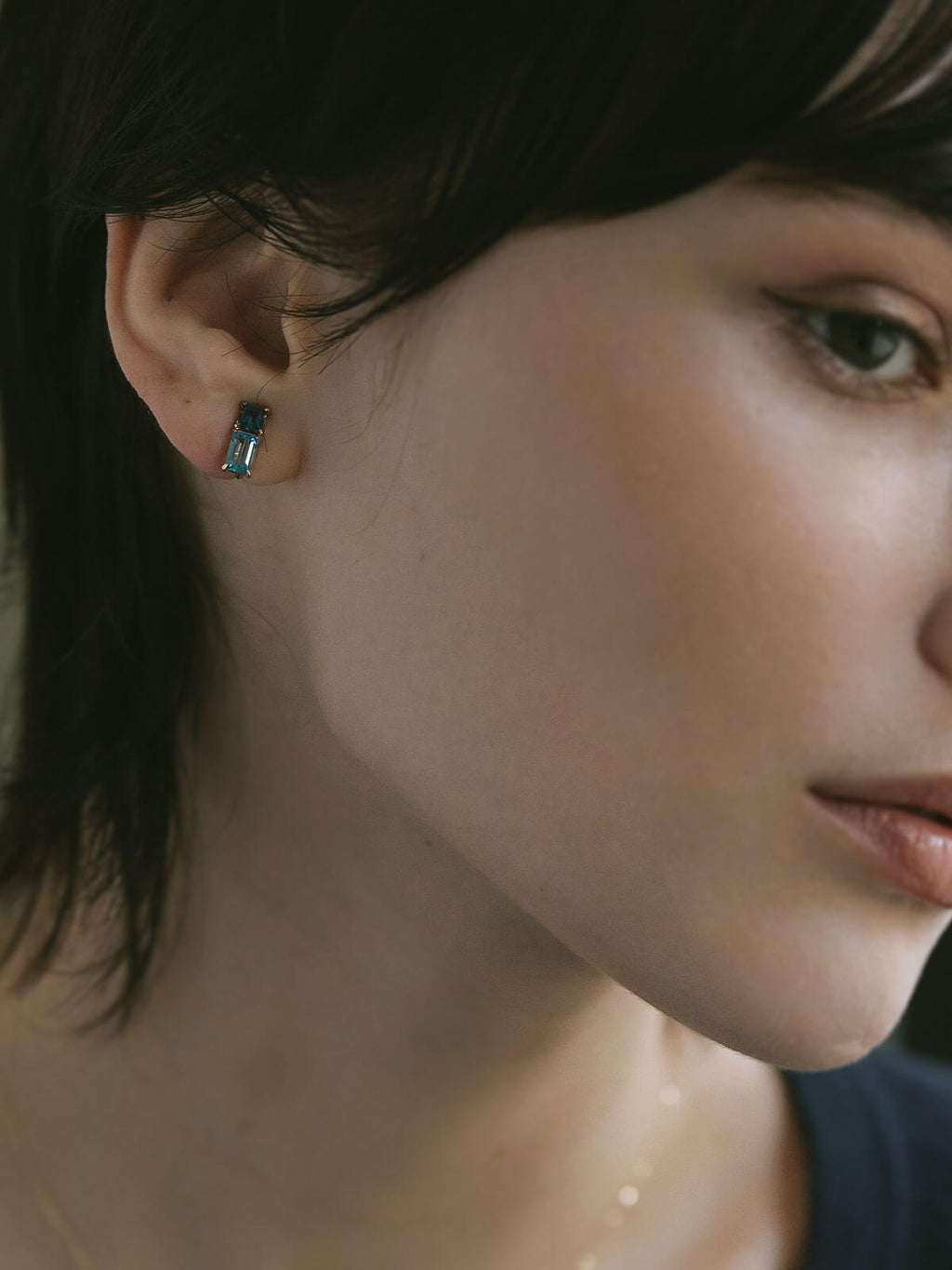 10K Gold Blue Topaz Geometric Drop Earrings | TETRA-NESTO