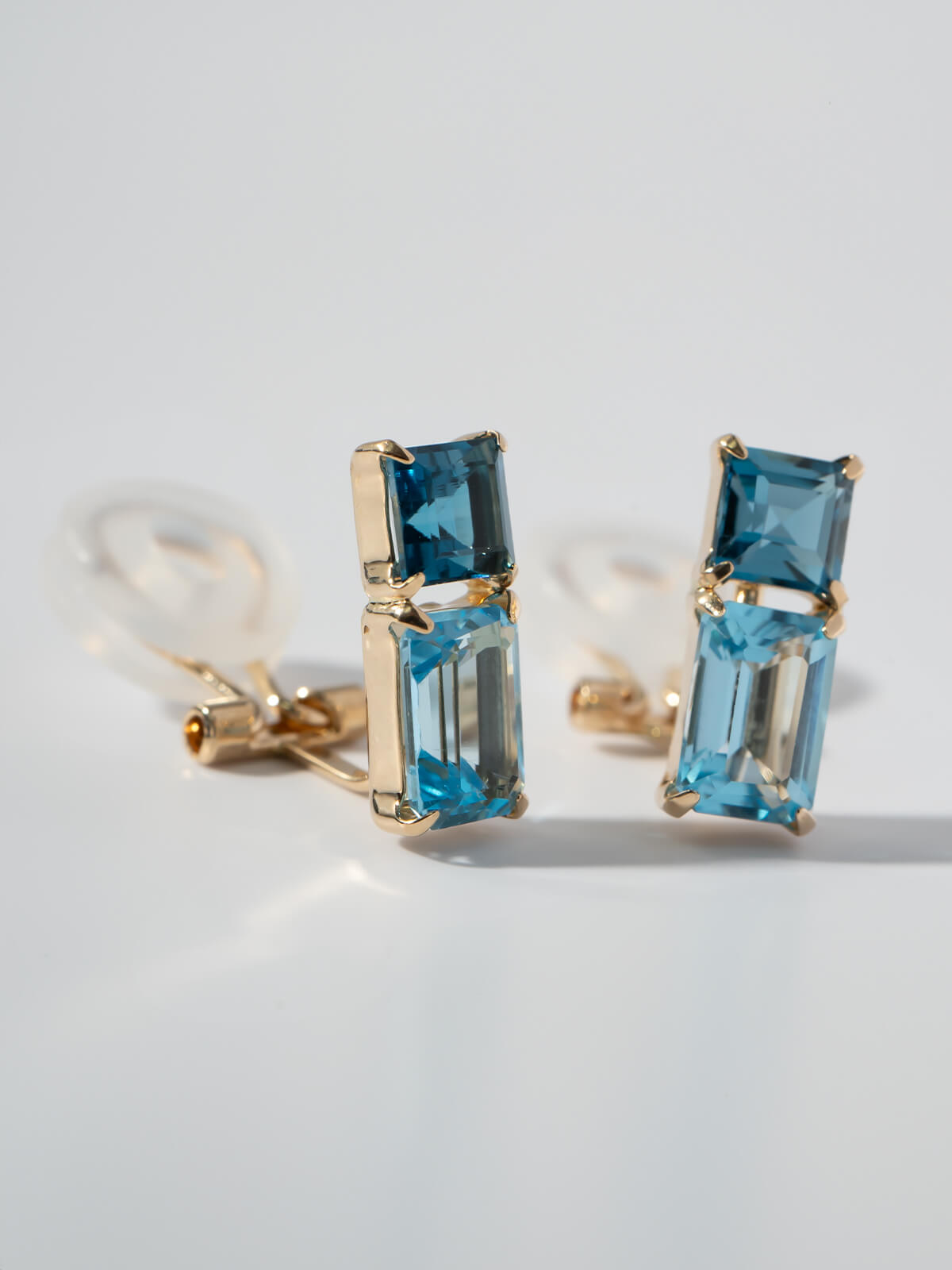 10K Gold Blue Topaz Geometric Drop Earrings | TETRA-NESTO