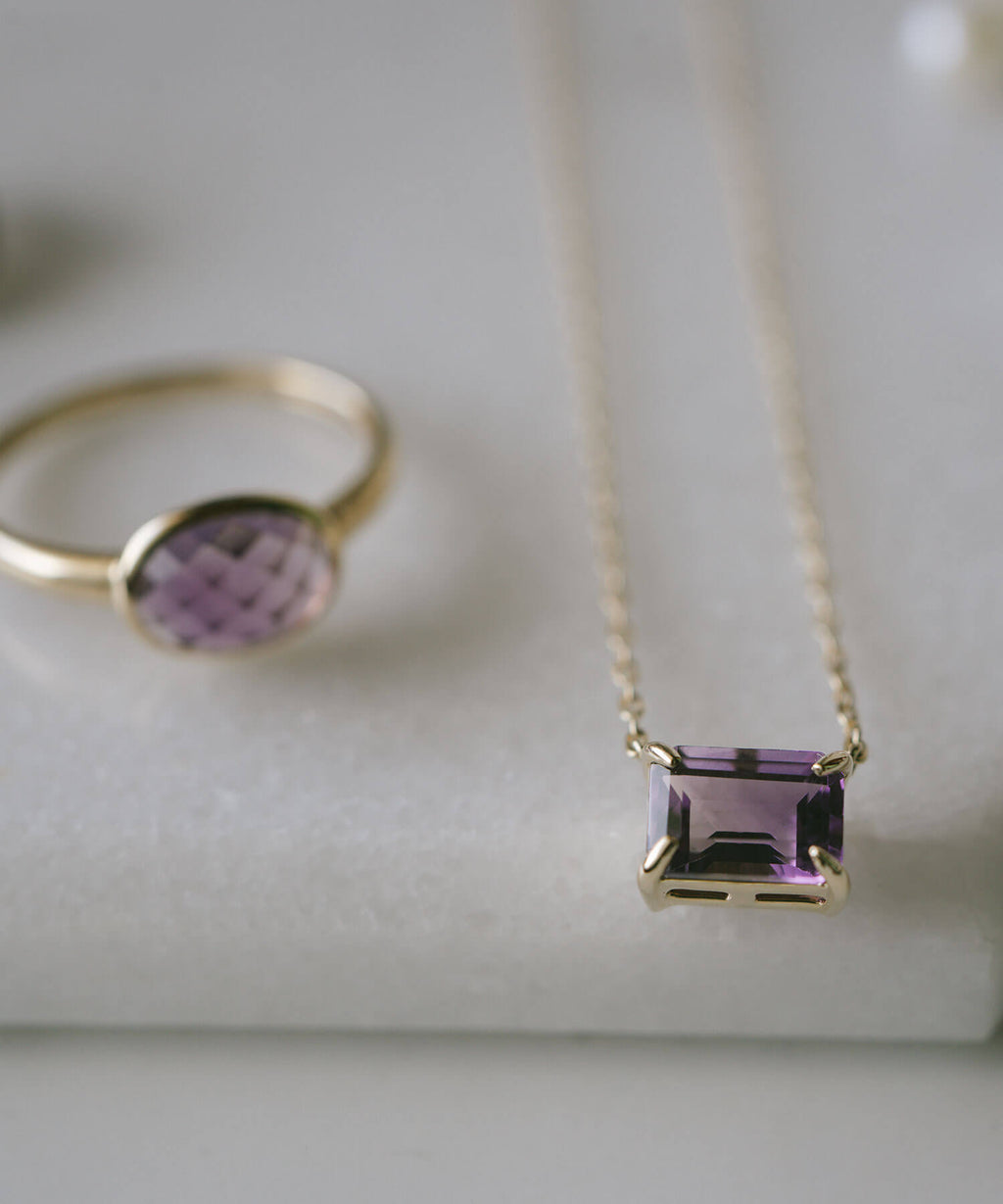 10K Gold Emerald Cut Gemstone Necklace | TETRA-SJU