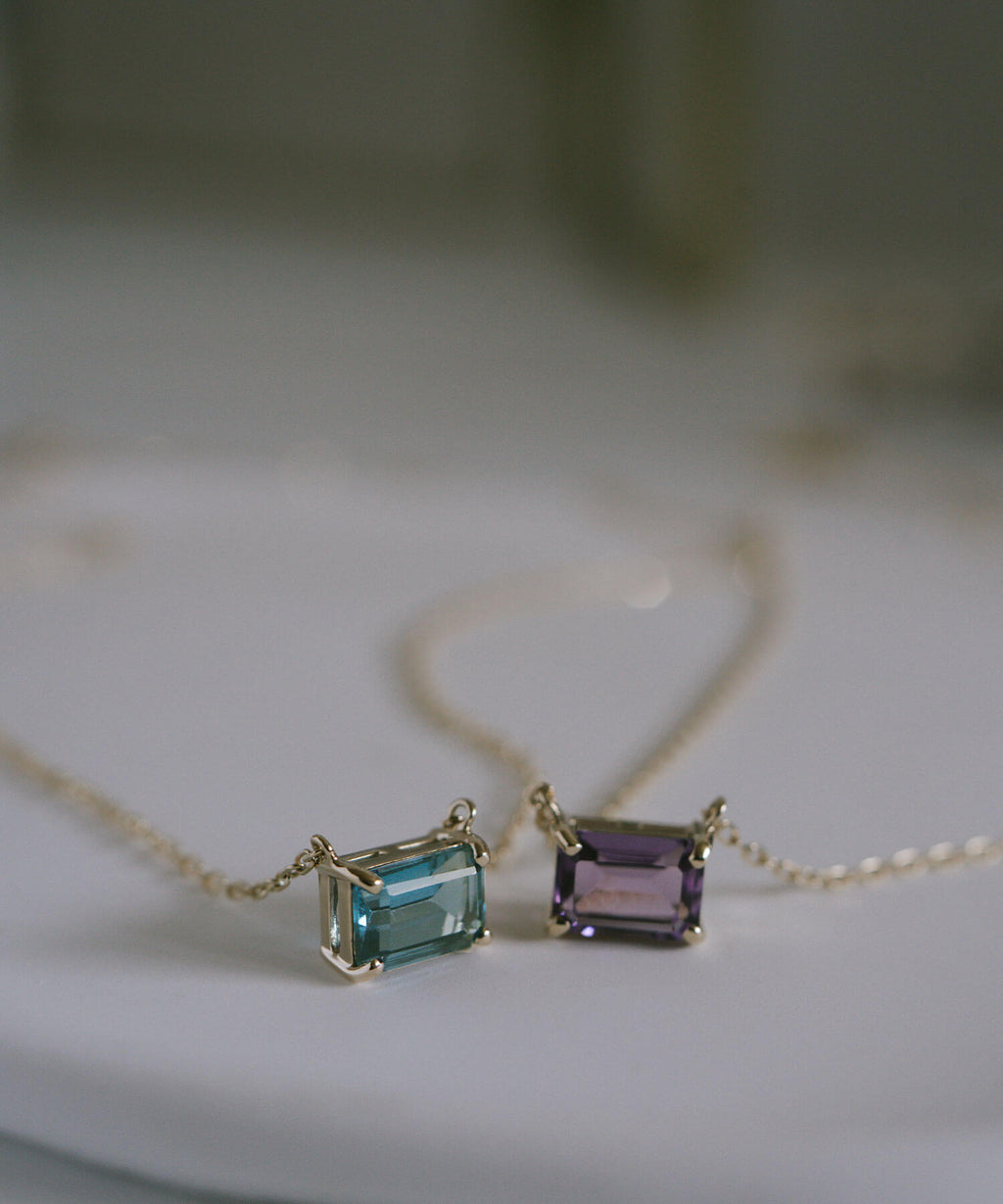 10K Gold Emerald Cut Gemstone Necklace | TETRA-SJU