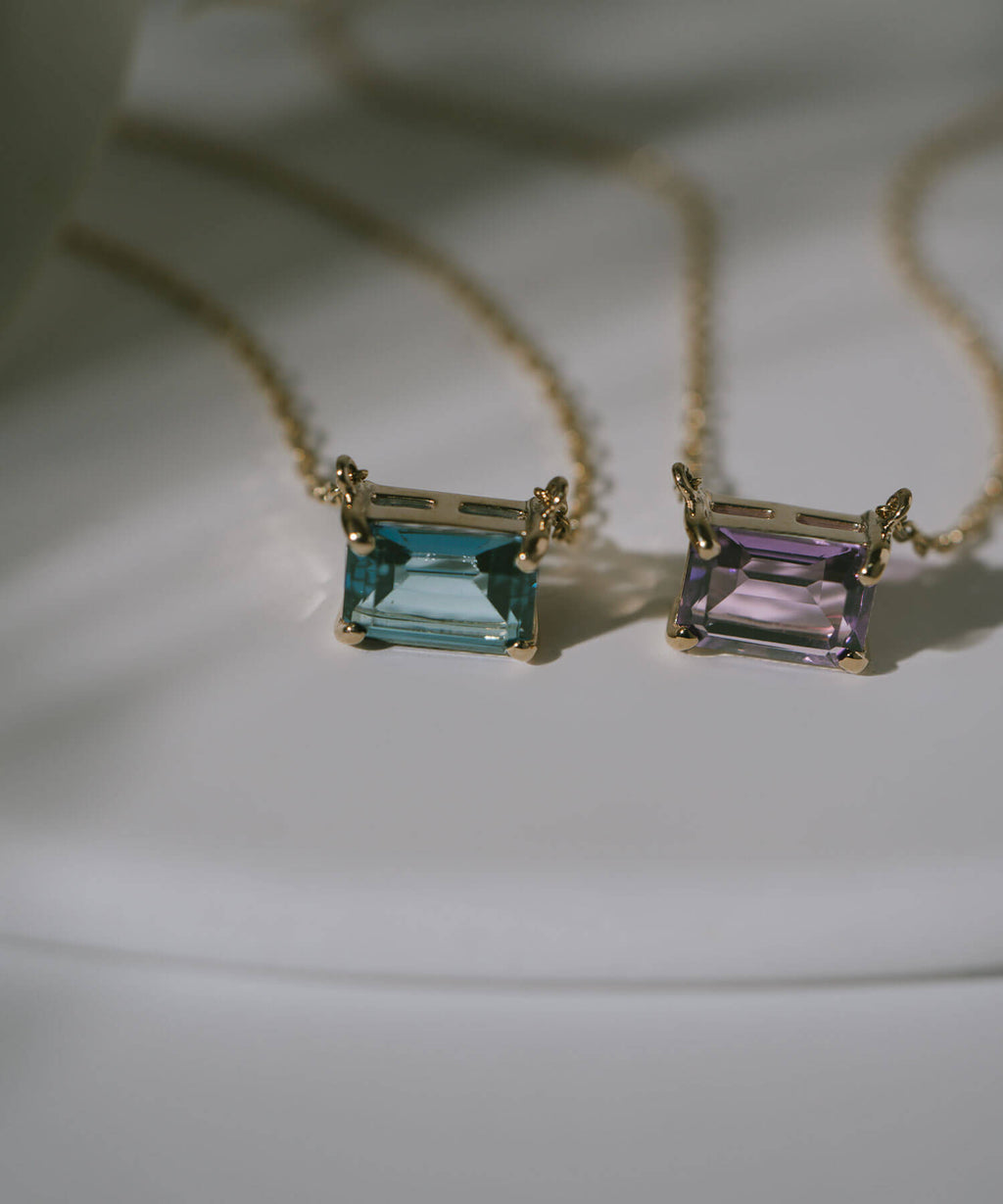 10K Gold Emerald Cut Gemstone Necklace | TETRA-SJU
