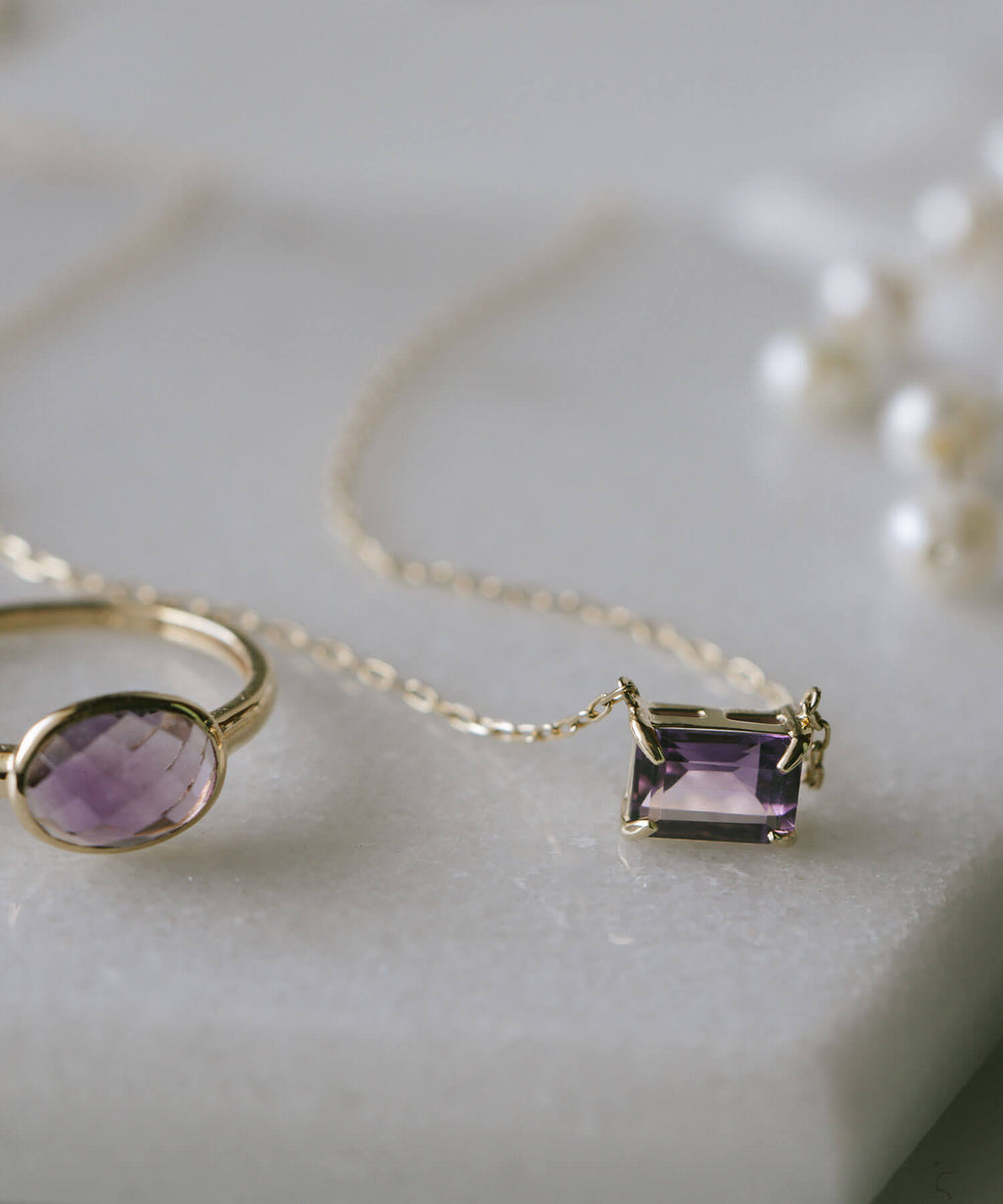 10K Gold Emerald Cut Gemstone Necklace | TETRA-SJU