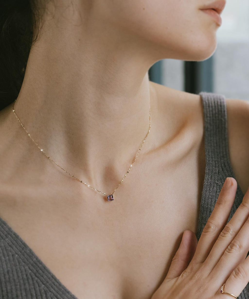 10K Gold Square Gemstone Dainty Necklace | TETRA-TVA
