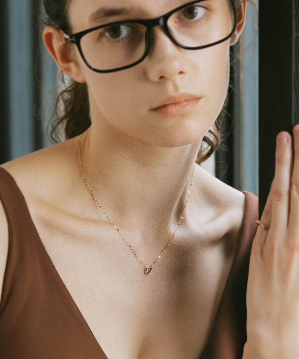 10K Gold Square Gemstone Dainty Necklace | TETRA-TVA