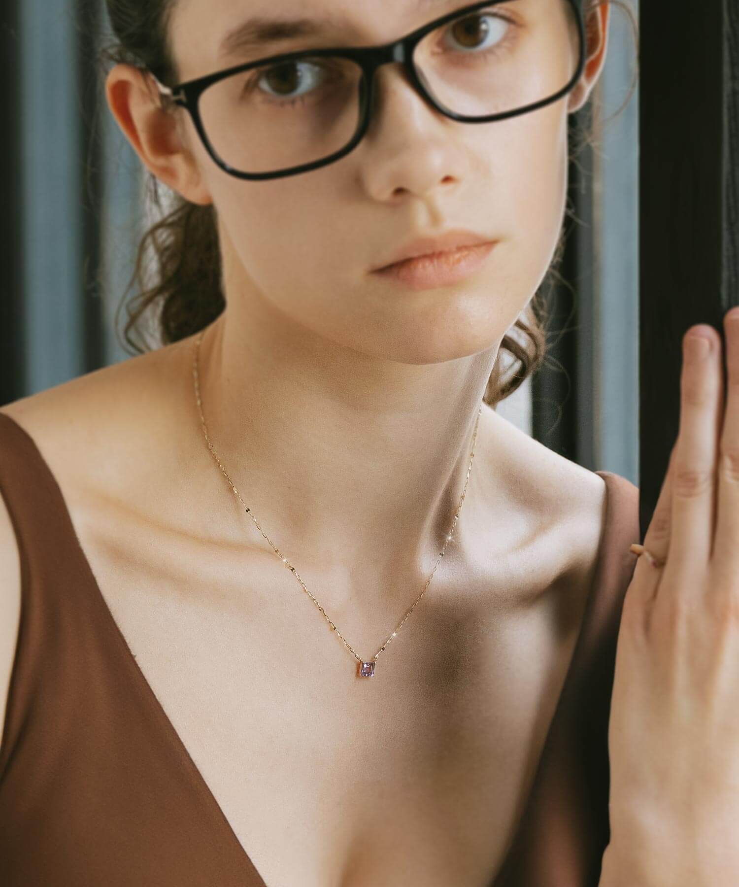 10K Gold Square Gemstone Dainty Necklace | TETRA-TVA