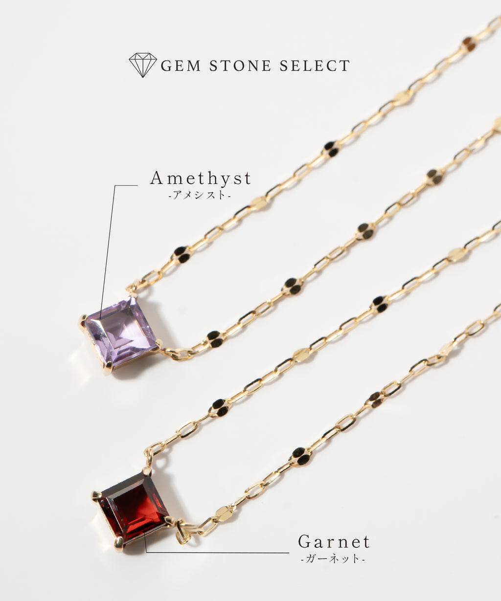 10K Gold Square Gemstone Dainty Necklace | TETRA-TVA