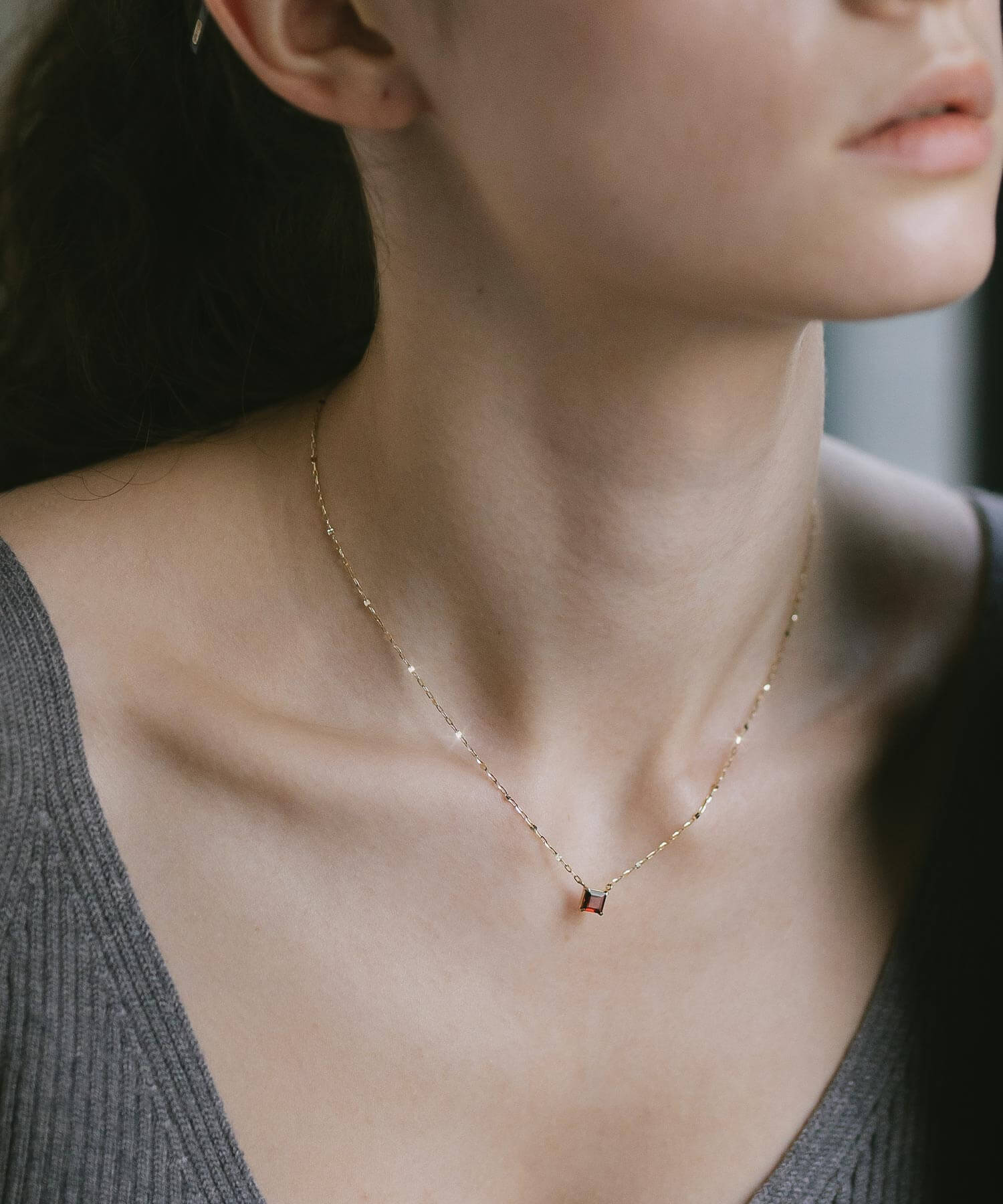 10K Gold Square Gemstone Dainty Necklace | TETRA-TVA