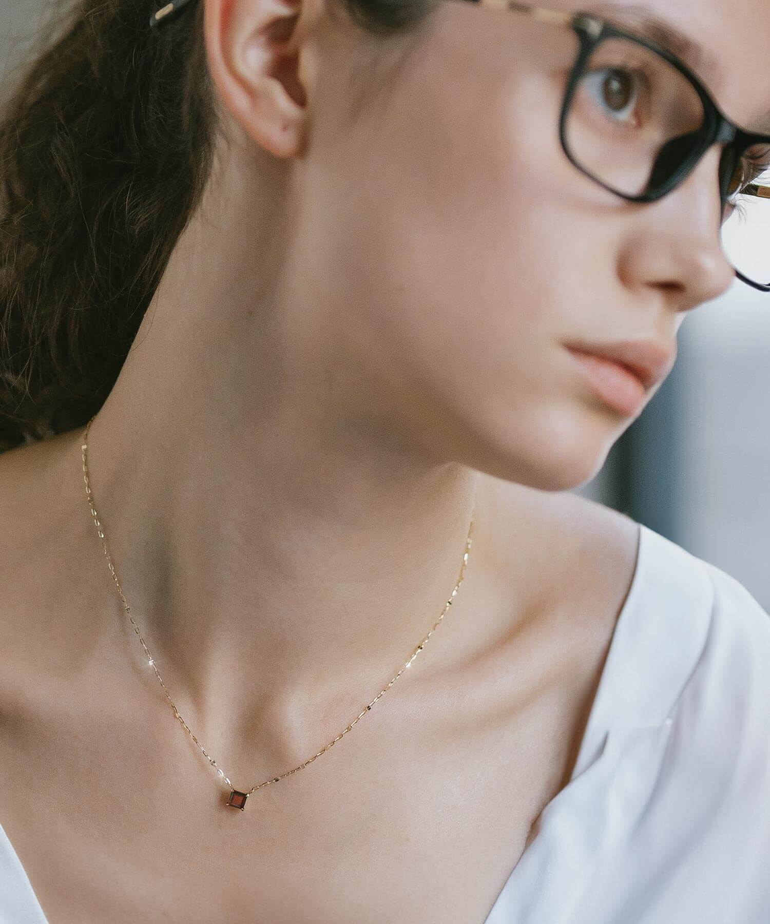 10K Gold Square Gemstone Dainty Necklace | TETRA-TVA