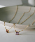 10K Gold Square Gemstone Dainty Necklace | TETRA-TVA