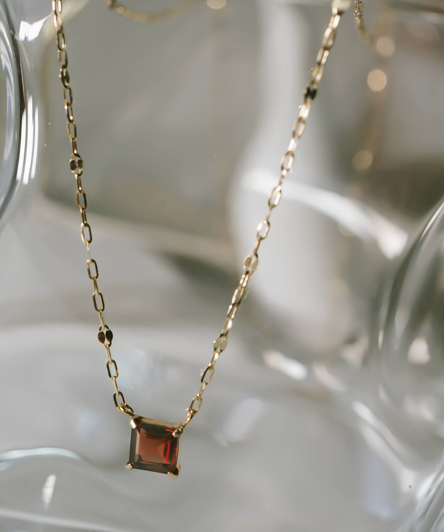 10K Gold Square Gemstone Dainty Necklace | TETRA-TVA
