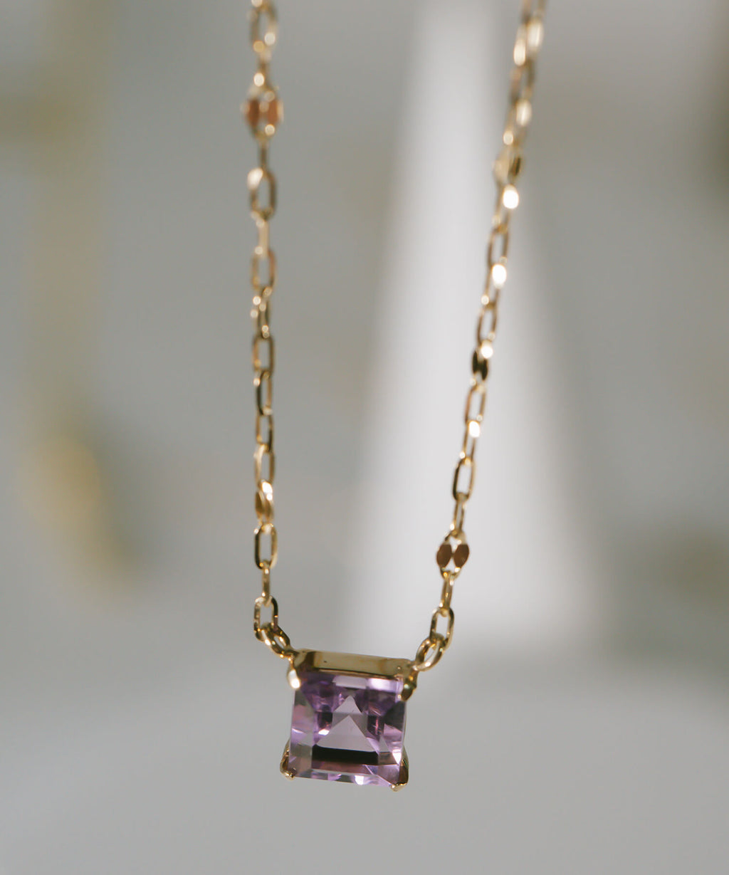 10K Gold Square Gemstone Dainty Necklace | TETRA-TVA