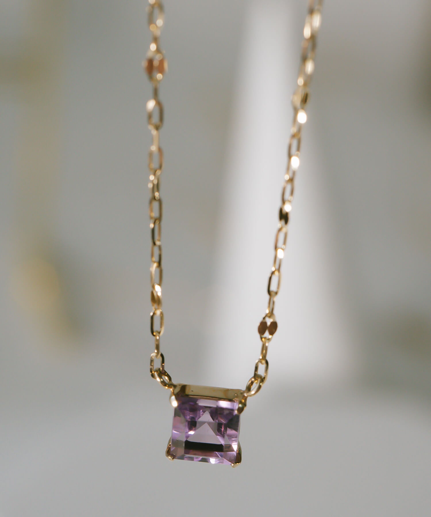 10K Gold Square Gemstone Dainty Necklace | TETRA-TVA