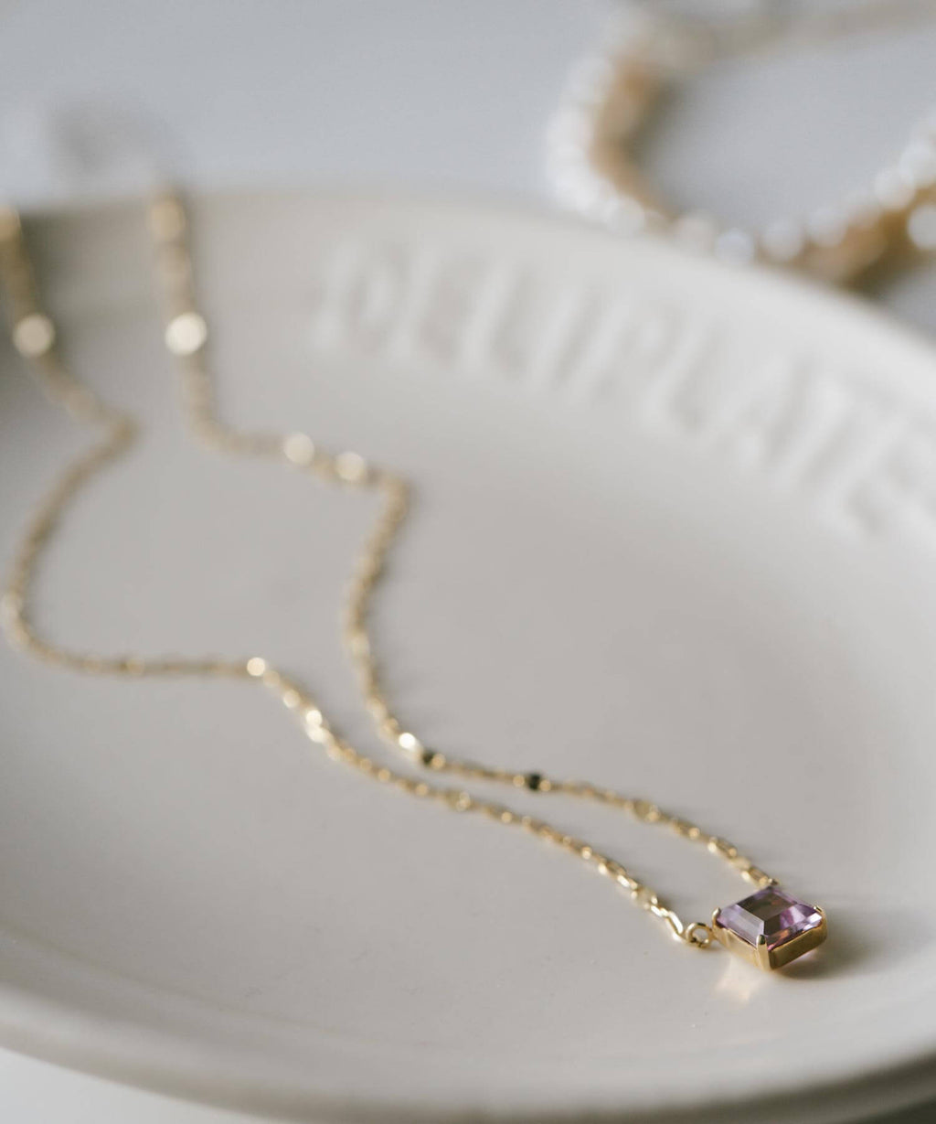 10K Gold Square Gemstone Dainty Necklace | TETRA-TVA