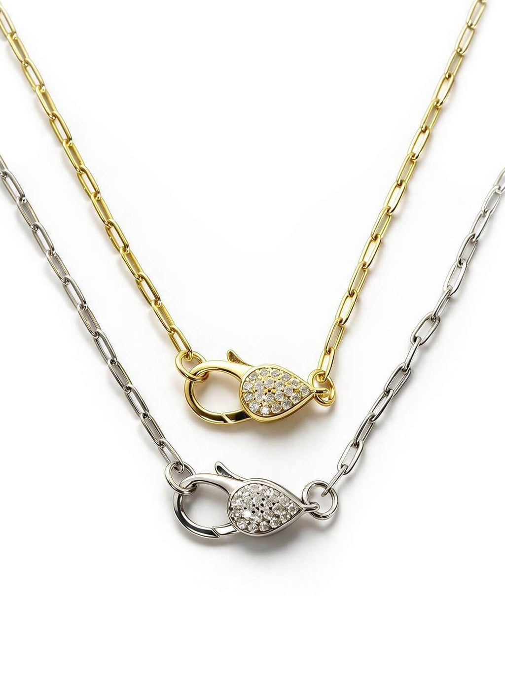 Silver paperclip chain choker necklace on a white background
