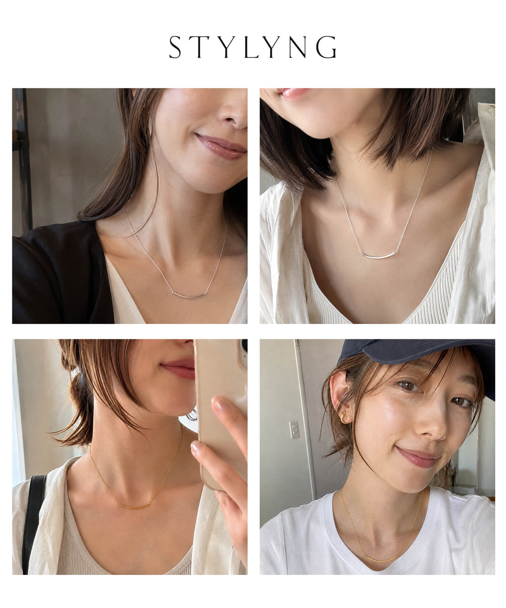 Smile Line Bar Necklace TIGO - 18K Gold Plated Sterling Silver