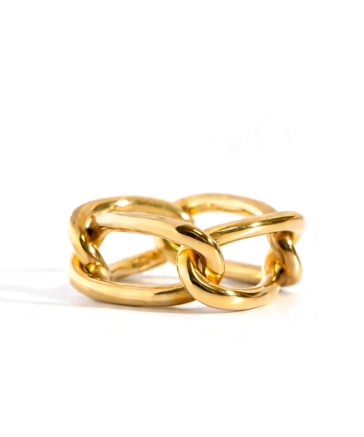 18k gold plated chunky chain ring on a white background