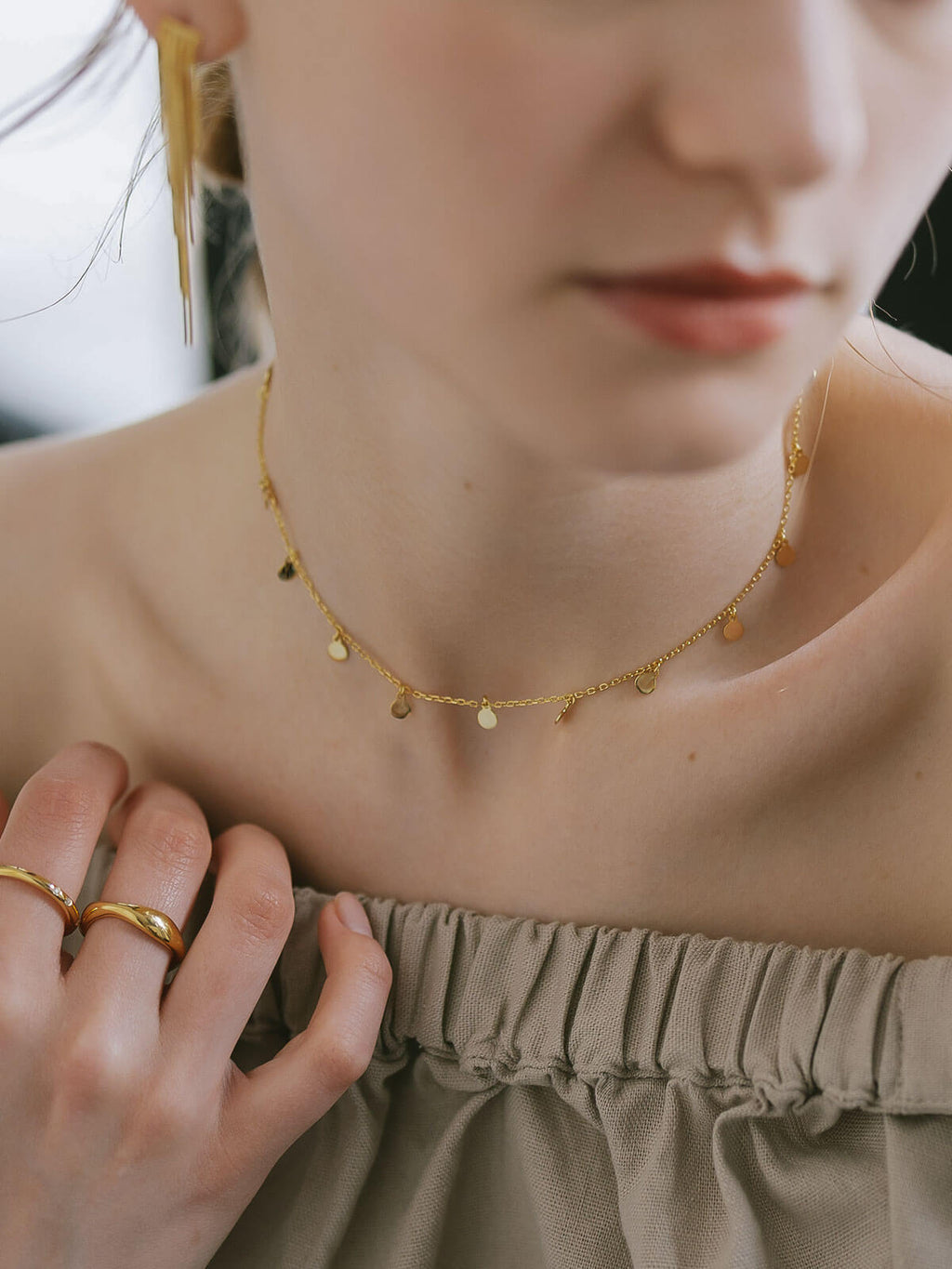 18K Gold Plated Sterling Silver Soft Sway Fringe Necklace | VELIALA
