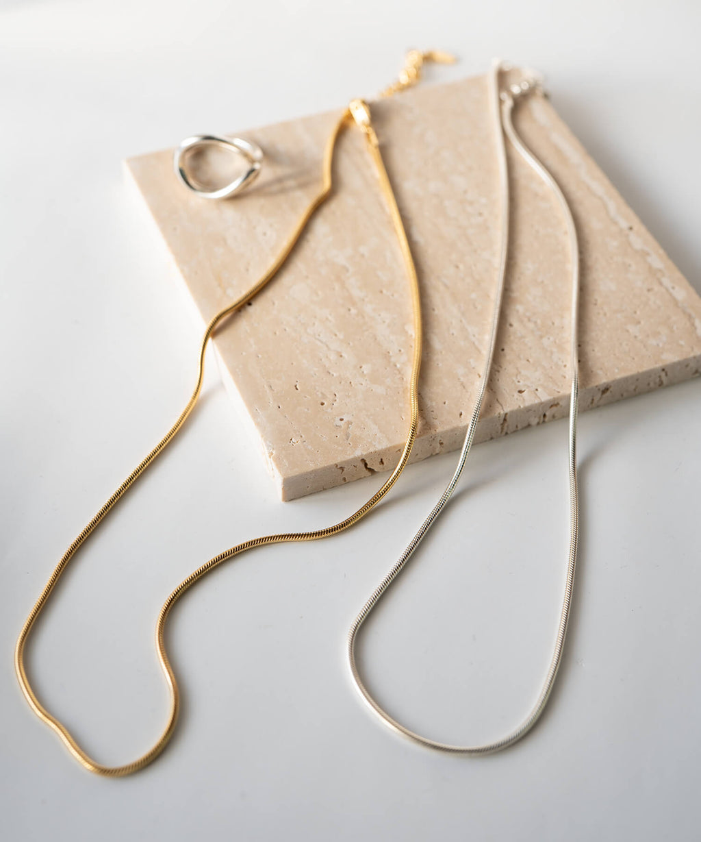 18K Gold Plated Sterling Silver Snake Chain Necklace | VENEC
