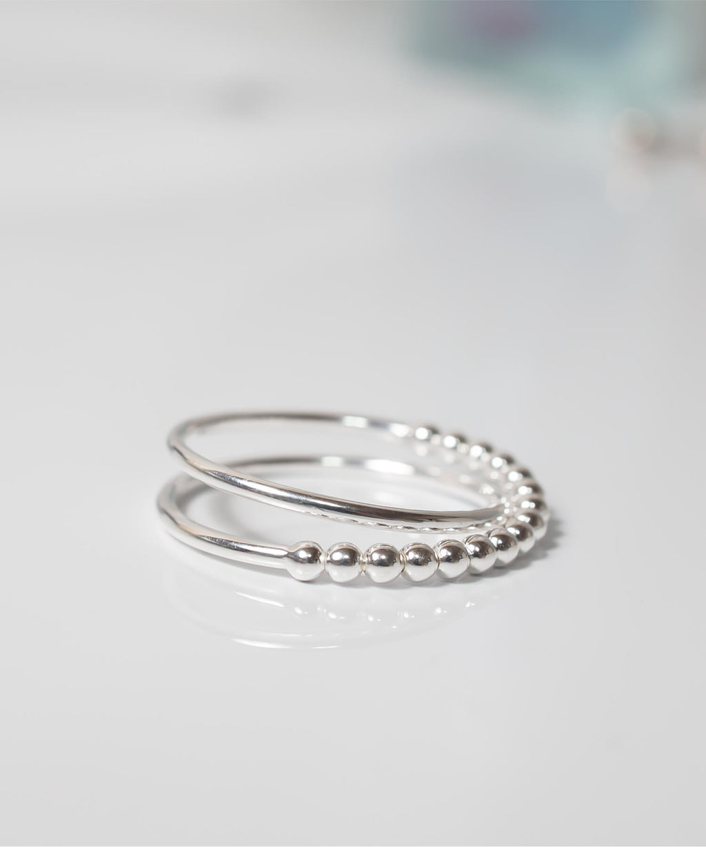 18K Gold Plated Sterling Silver Half Milgrain Double Ring | WERNI