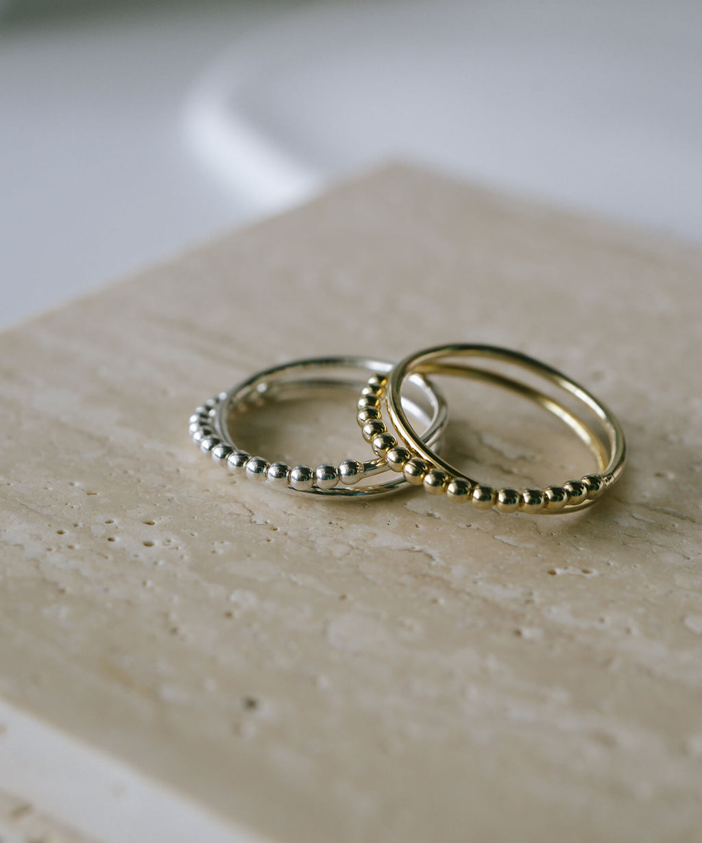 18K Gold Plated Sterling Silver Half Milgrain Double Ring | WERNI