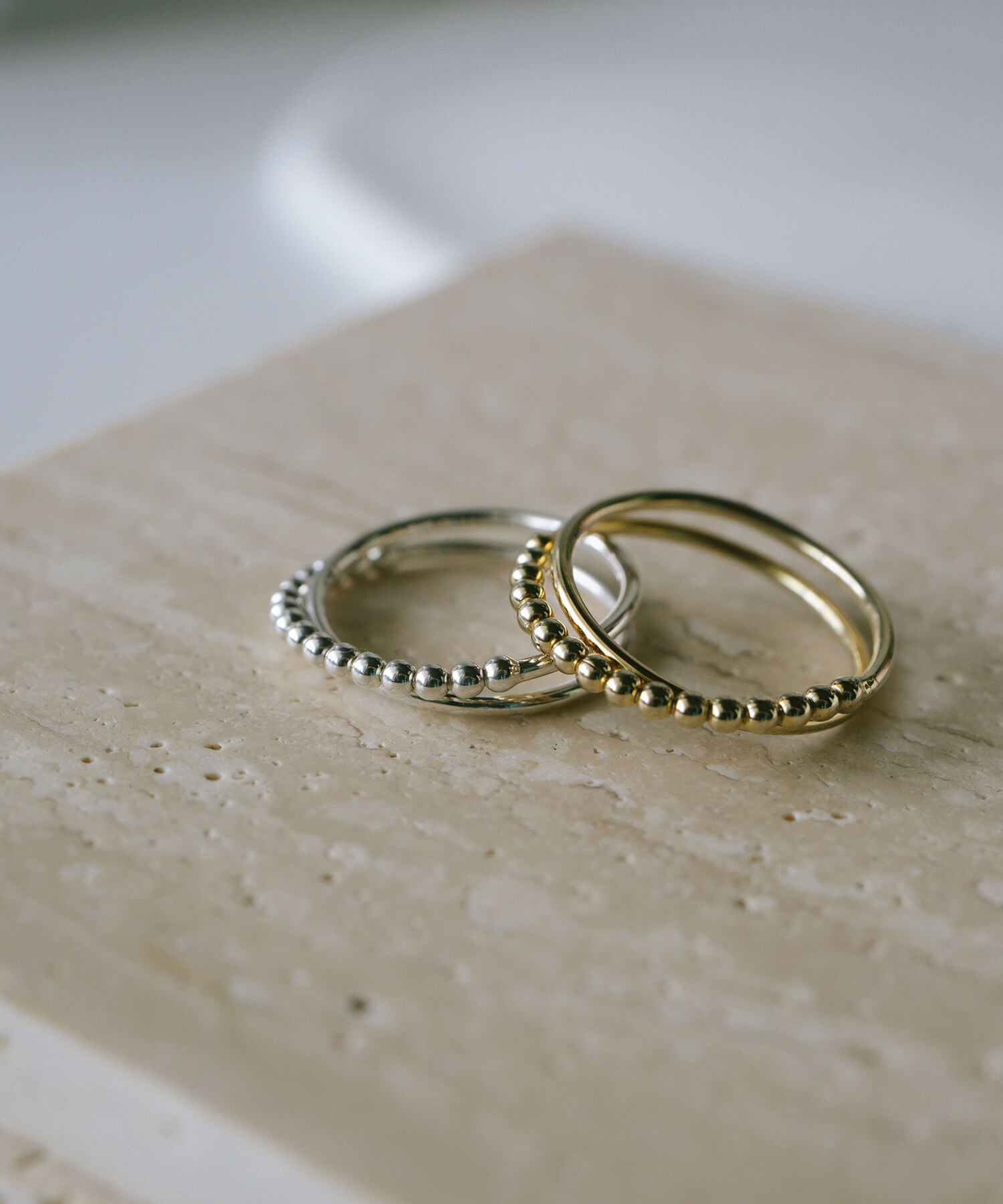 18K Gold Plated Sterling Silver Half Milgrain Double Ring | WERNI