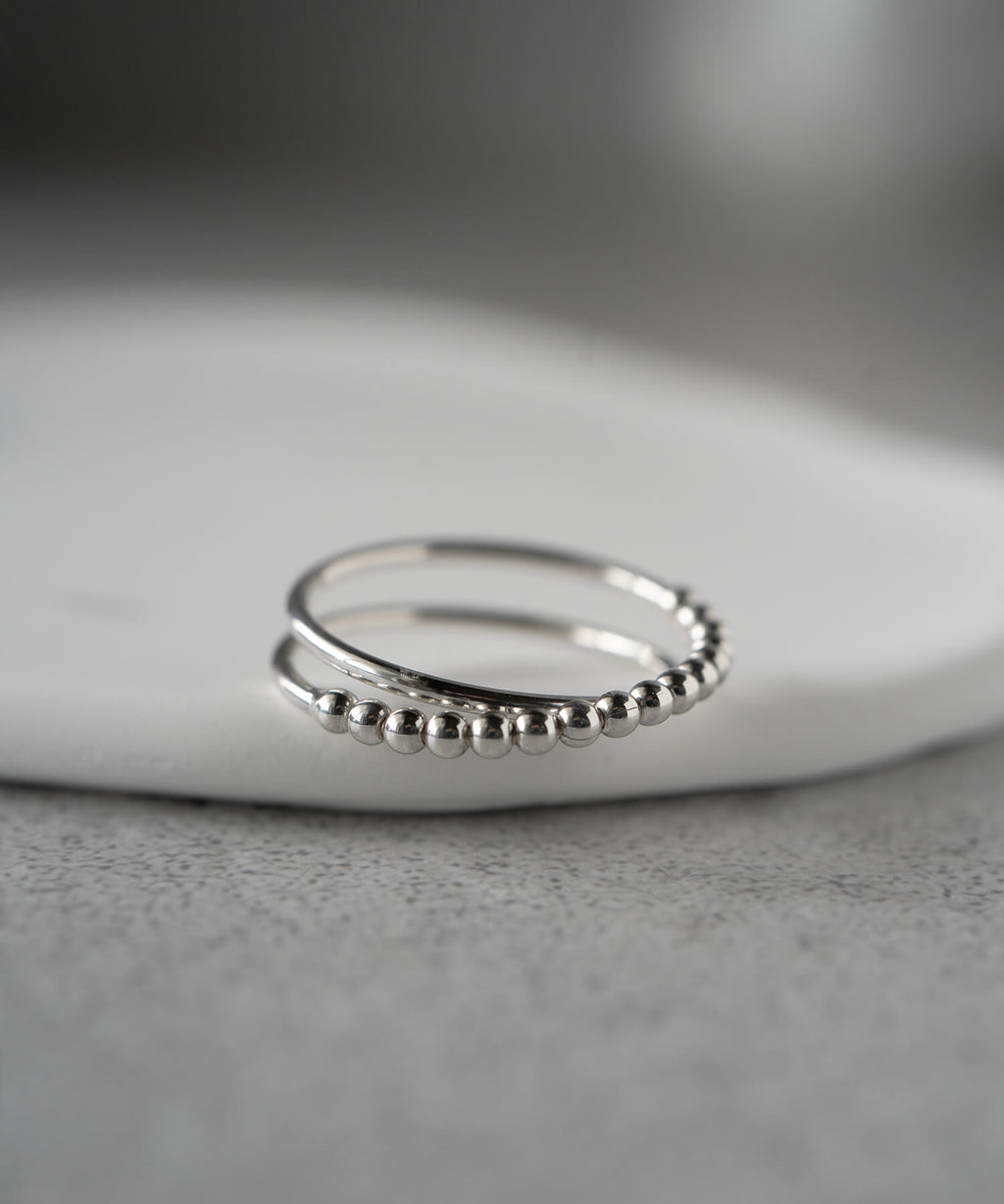 18K Gold Plated Sterling Silver Half Milgrain Double Ring | WERNI