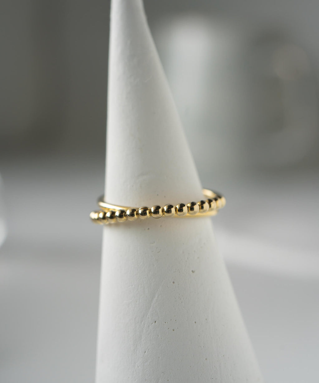 18K Gold Plated Sterling Silver Half Milgrain Double Ring | WERNI
