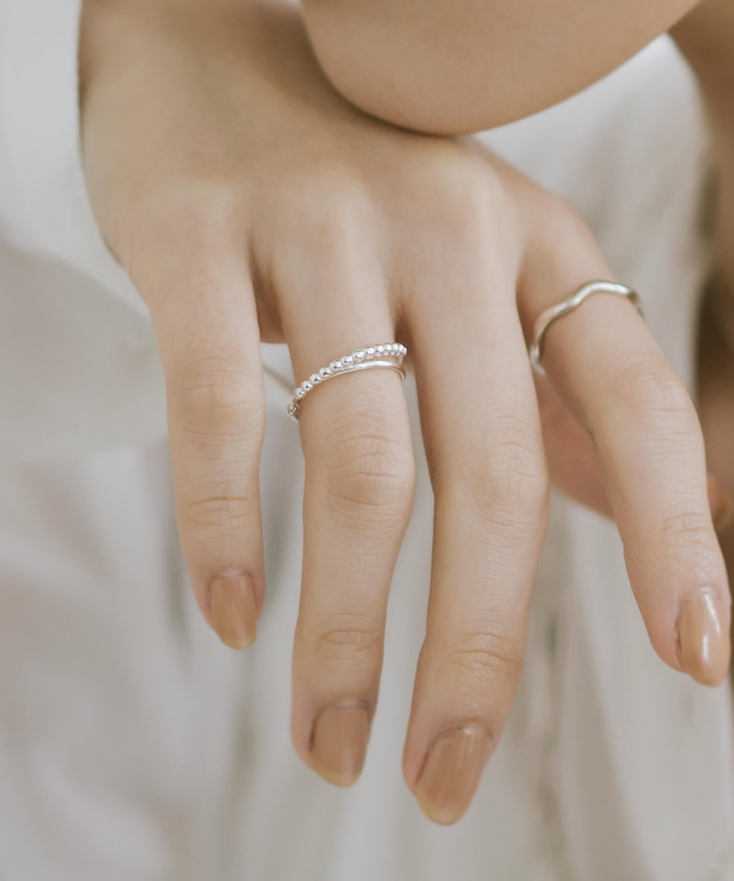 18K Gold Plated Sterling Silver Half Milgrain Double Ring | WERNI