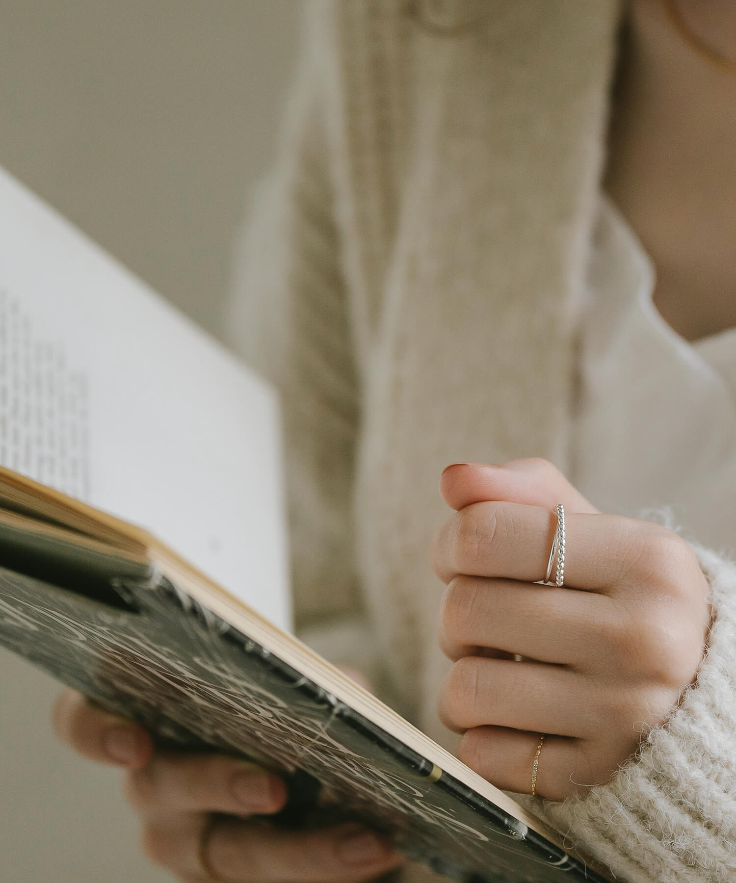 18K Gold Plated Sterling Silver Half Milgrain Double Ring | WERNI