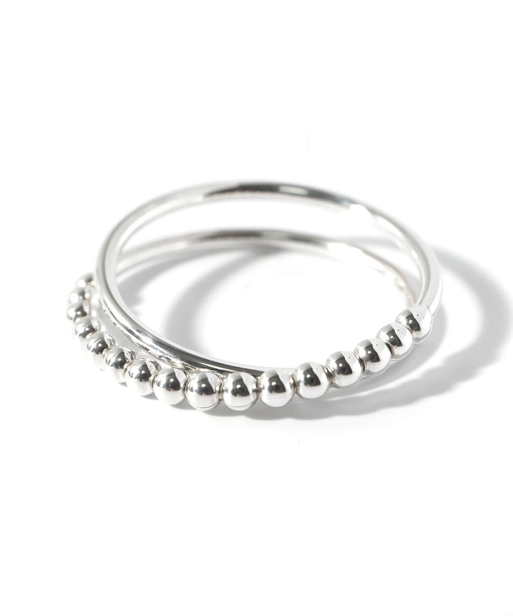 18K Gold Plated Sterling Silver Half Milgrain Double Ring | WERNI