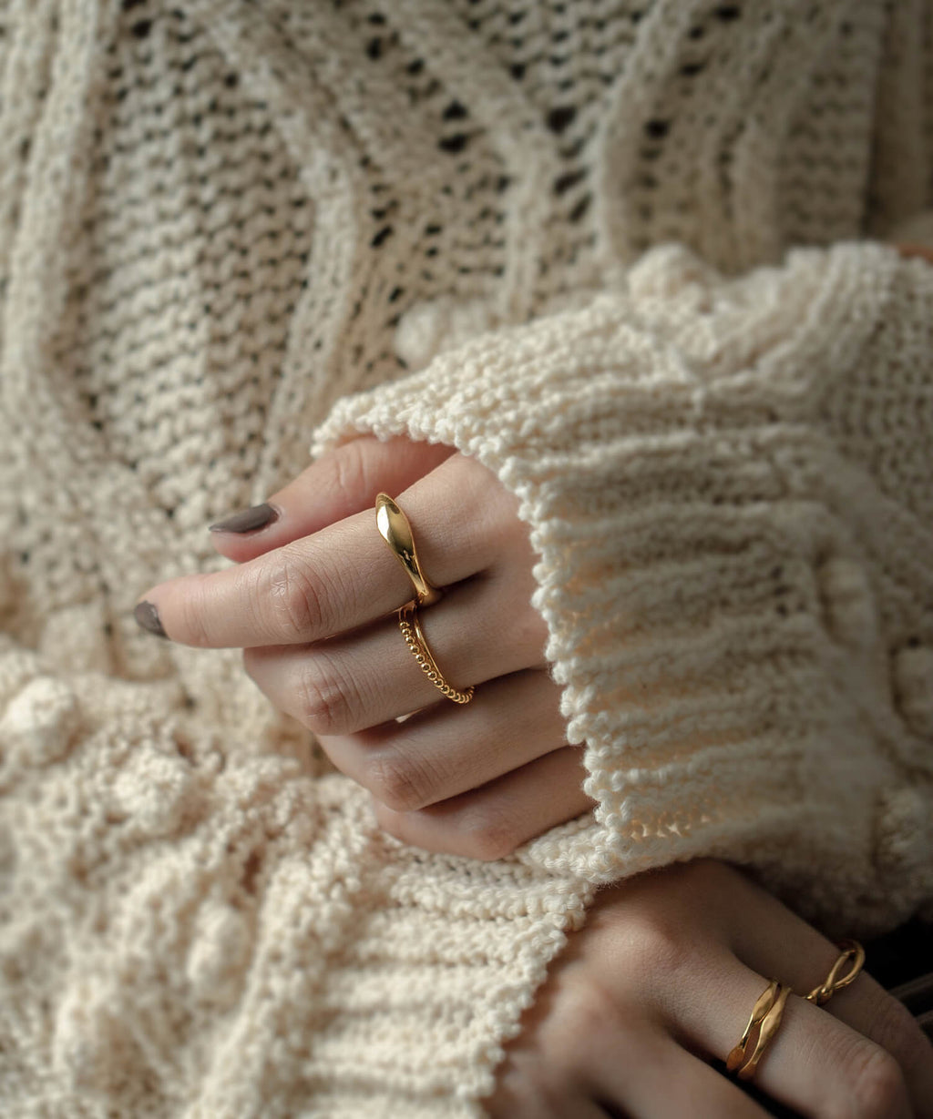 18K Gold Plated Sterling Silver Half Milgrain Double Ring | WERNI