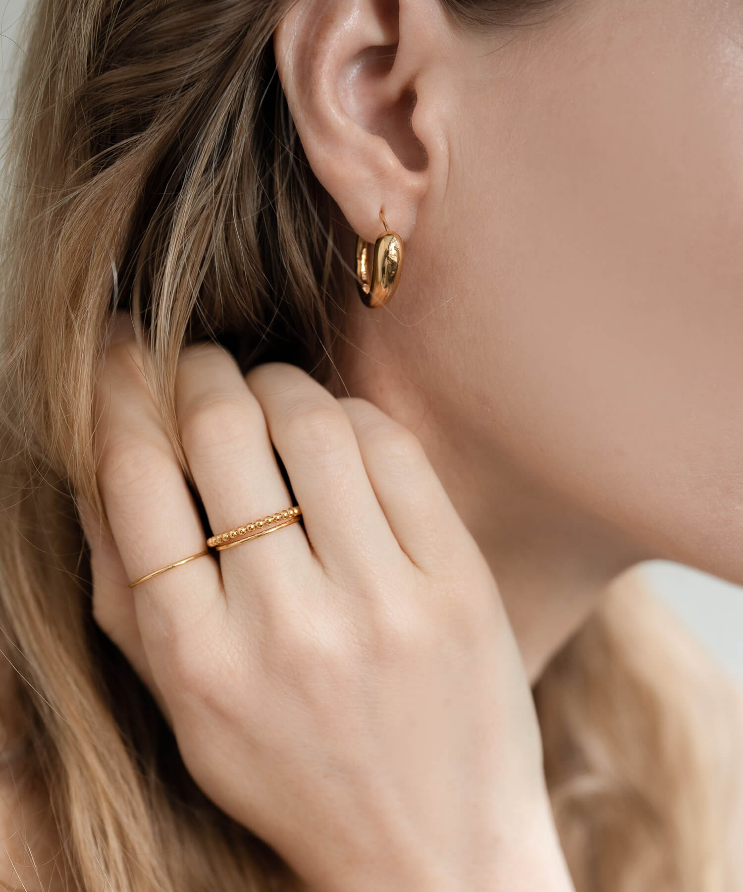 18K Gold Plated Sterling Silver Half Milgrain Double Ring | WERNI