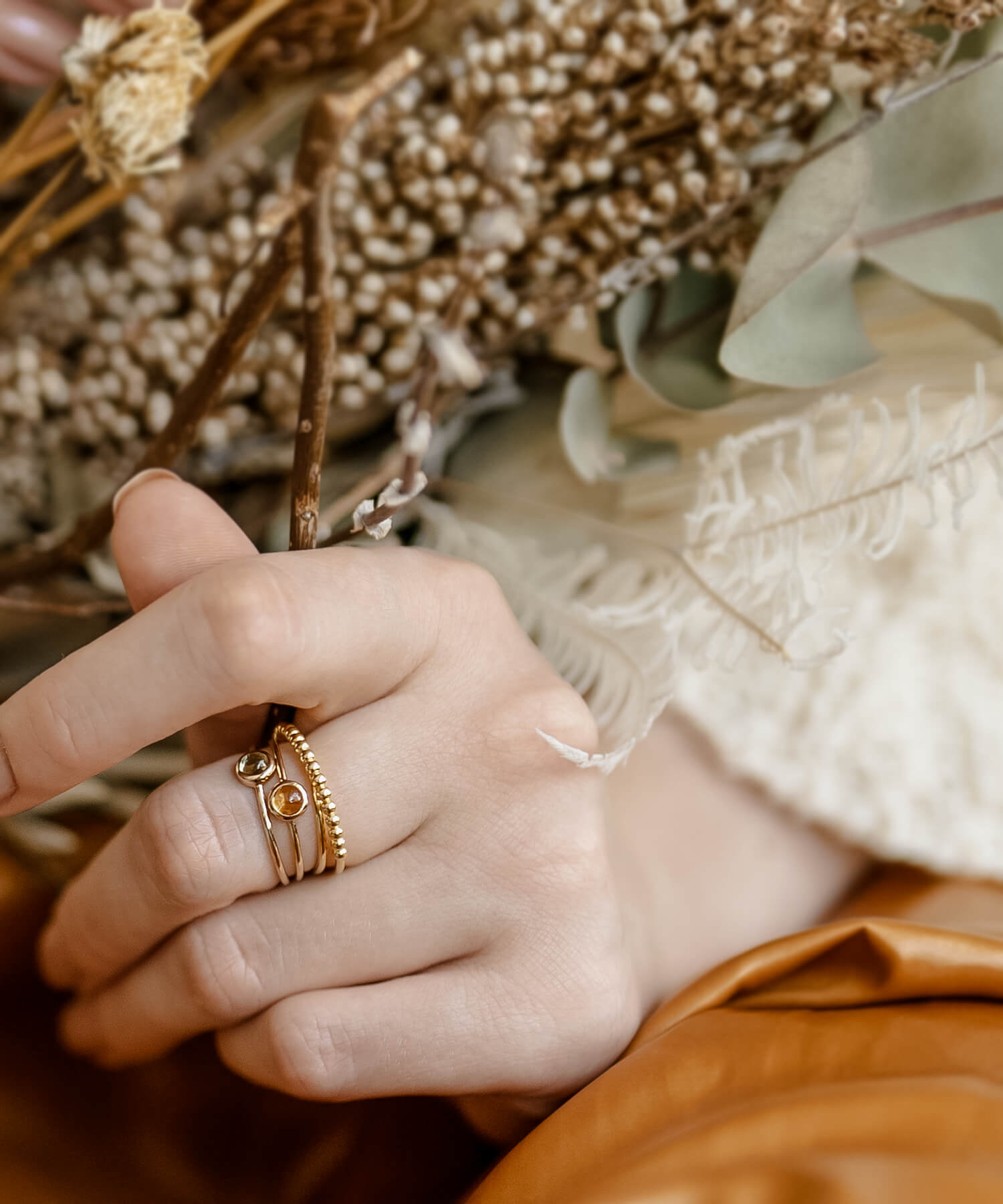18K Gold Plated Sterling Silver Half Milgrain Double Ring | WERNI