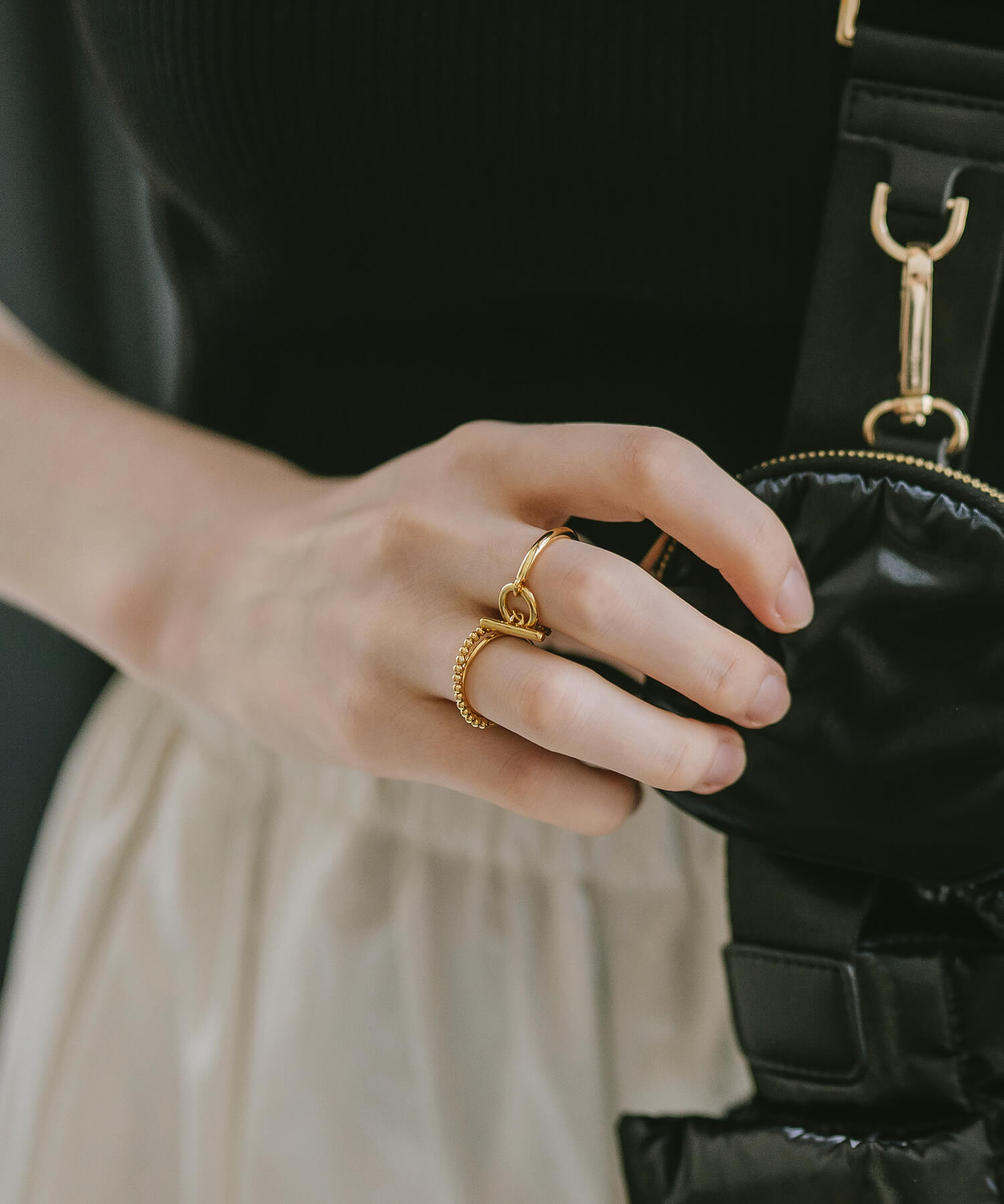 18K Gold Plated Sterling Silver Half Milgrain Double Ring | WERNI